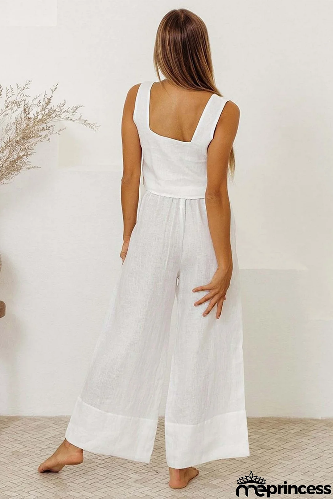 Cotton Waist-Tie Square Neck Pants Set