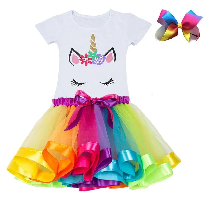 Unicorn Children's Clothing Sets Baby Girls Top+Skirt Summer Princess Party Tutu Rainbow Costume Kids Birthday Outfits Suits