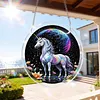 (18.5cm)DIY Acrylic Jigsaw Puzzle Window Hanging with Hanging Chain DIY Stained Glass Decoration Round Window Puzzle Decor for DIY Craft Project (Colorful Horse)