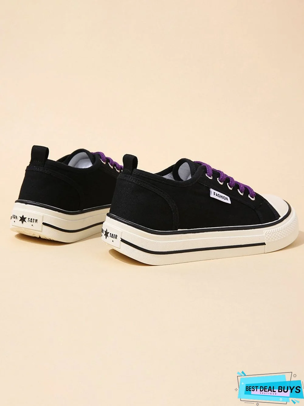 Casual Plain Color Split Joint Comfy Square Toe Lace-Up Canvas Shoes