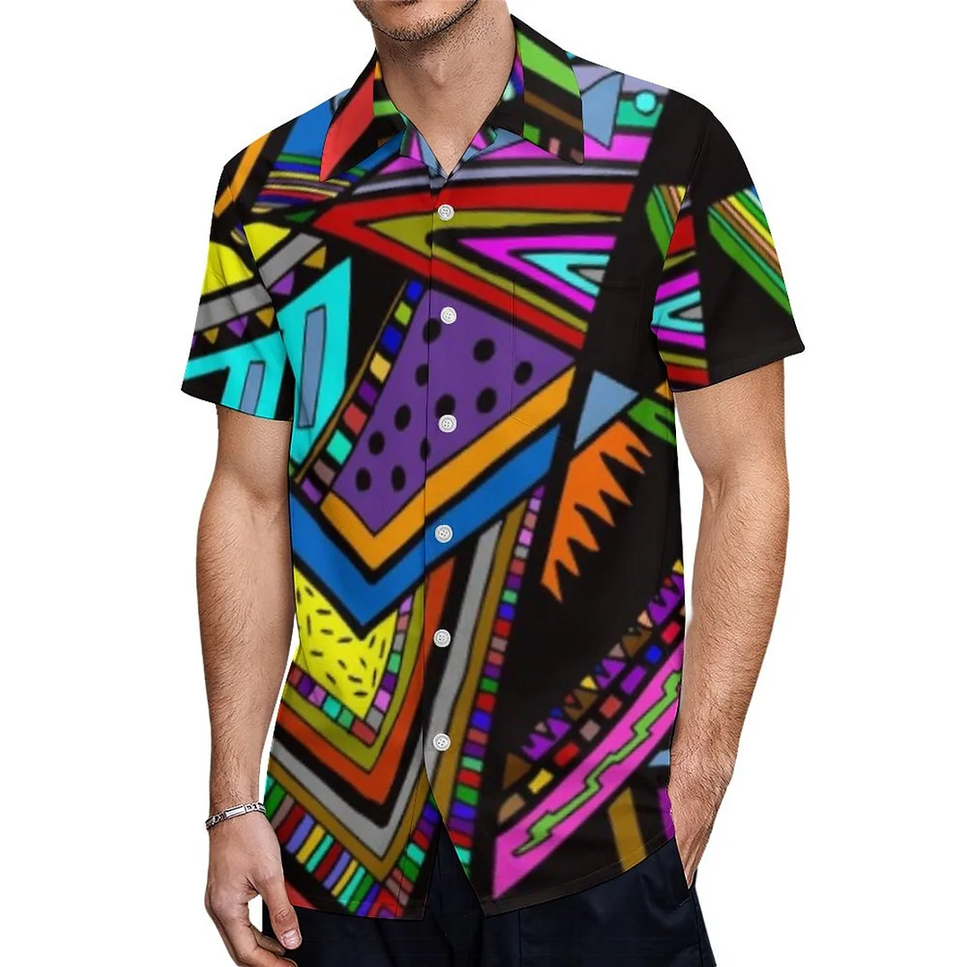 Short Sleeve Colorful Abstract Drawing Hawaiian Shirt Mens Button Down Plus Size Tropical Hawaii Beach Shirts