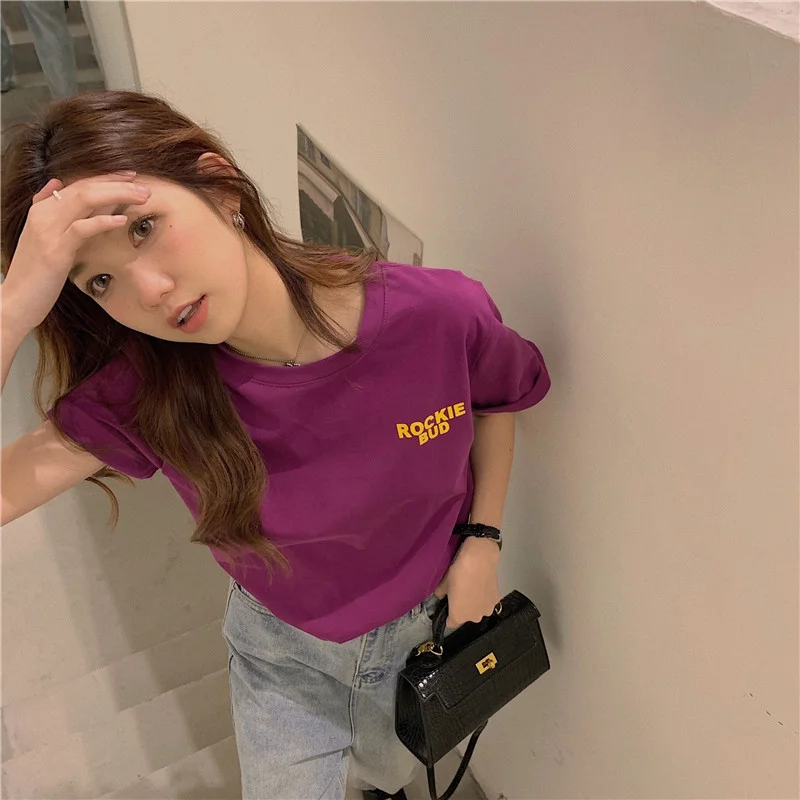 Uveng Uveng Print Short-Sleeve T-Shirt Women's Summer 2024 New Korean Version Design Sense Loose Show Thin Student Top Tide