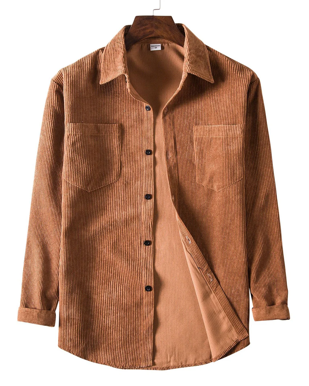 Men's Corduroy Textured Striped Double Pocket Long Sleeve Shirt 0204