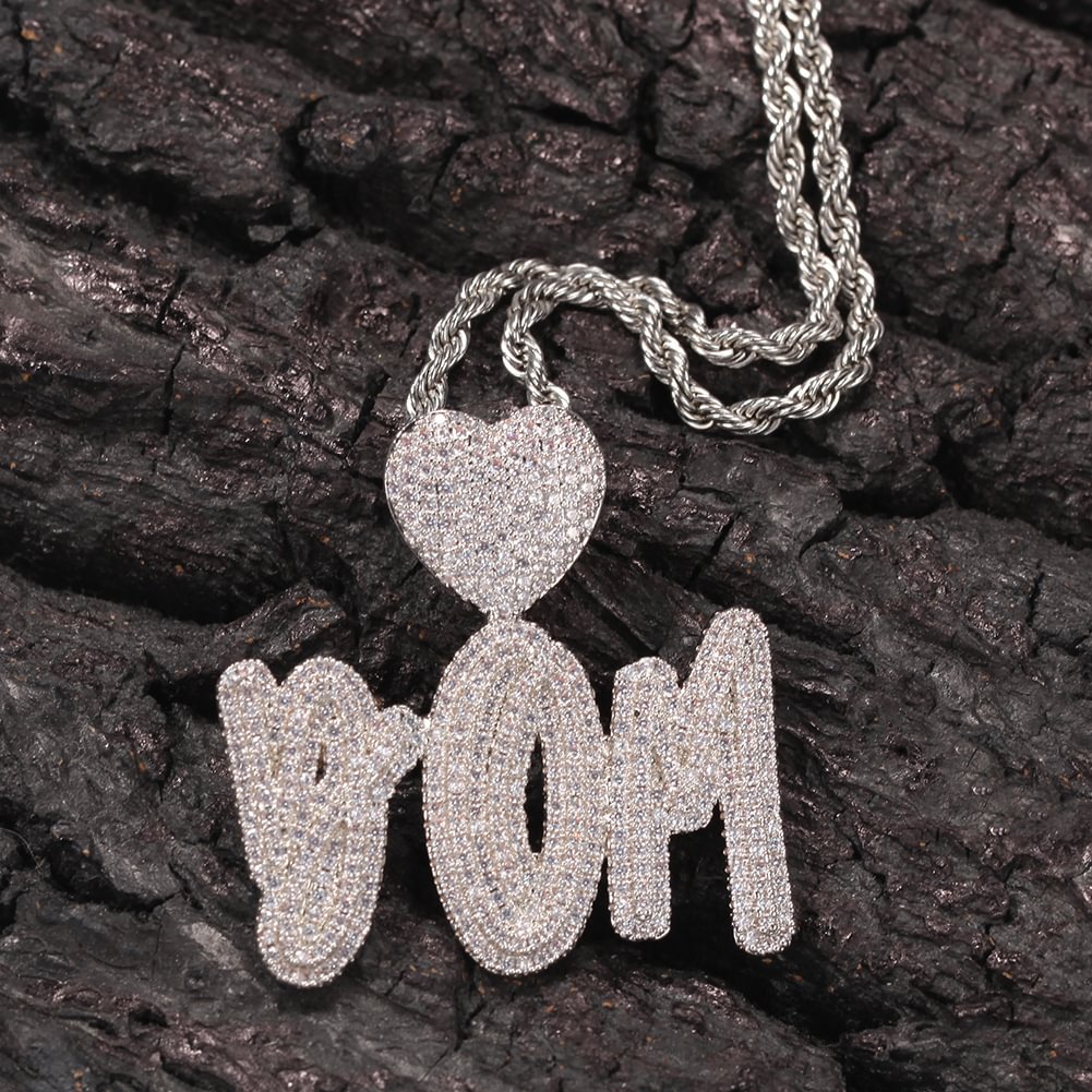 Custom Name Iced Out Heart Clasp Double Layers Cursive Pendant-VESSFUL
