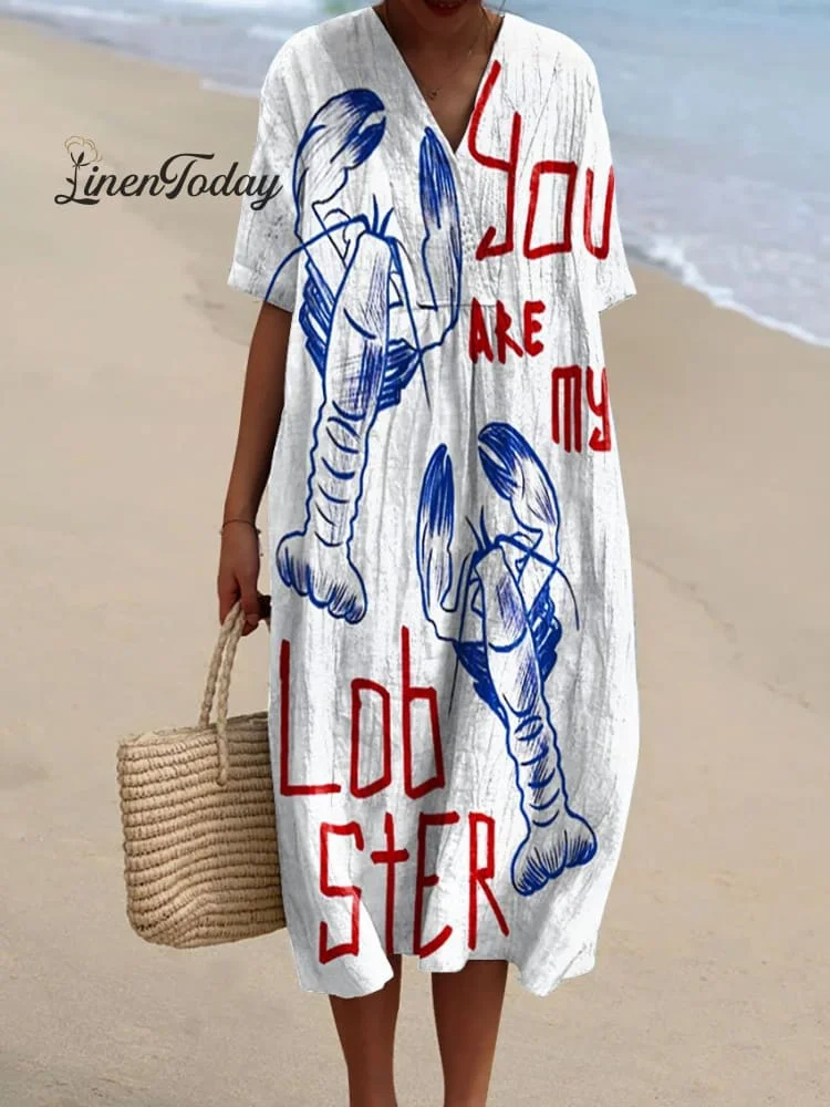 Women's Vintage You're My Lobster Art Print Flowy Dress