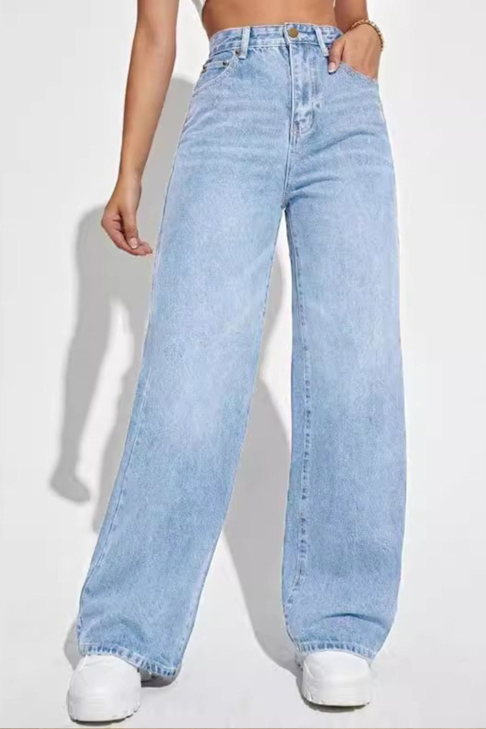 Plus Size Everyday Light Blue Denim High Rise Straight Leg Jeans 2024 - Flycurvy 