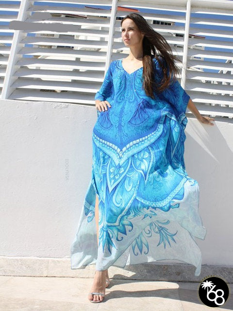 Women's V-Neck Long Sleeve Caftan Style Beach Wear Cover Up | 168DEAL