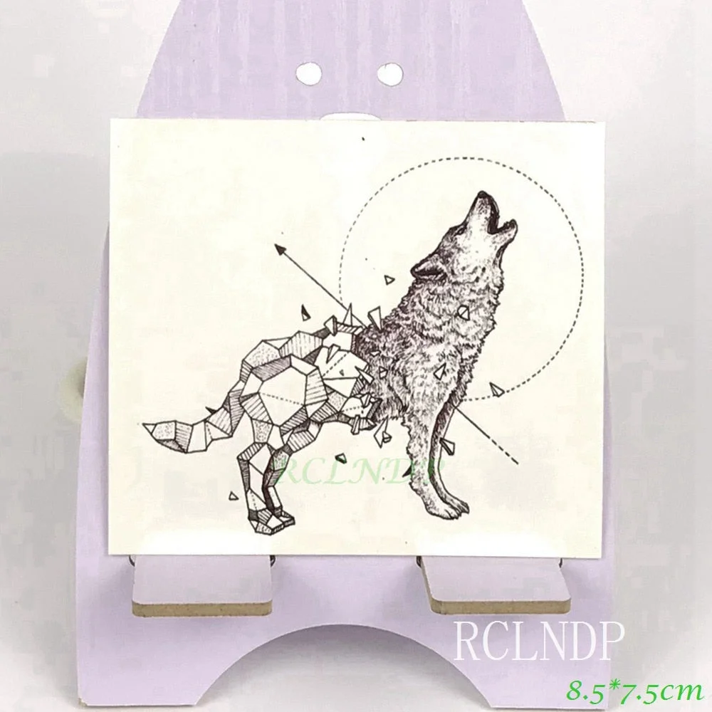 Waterproof Temporary Tattoo Stickers Wolf Dog head fake Tatto Geometric animal Flash Tatoo Hand Back Foot for Girl Women Men
