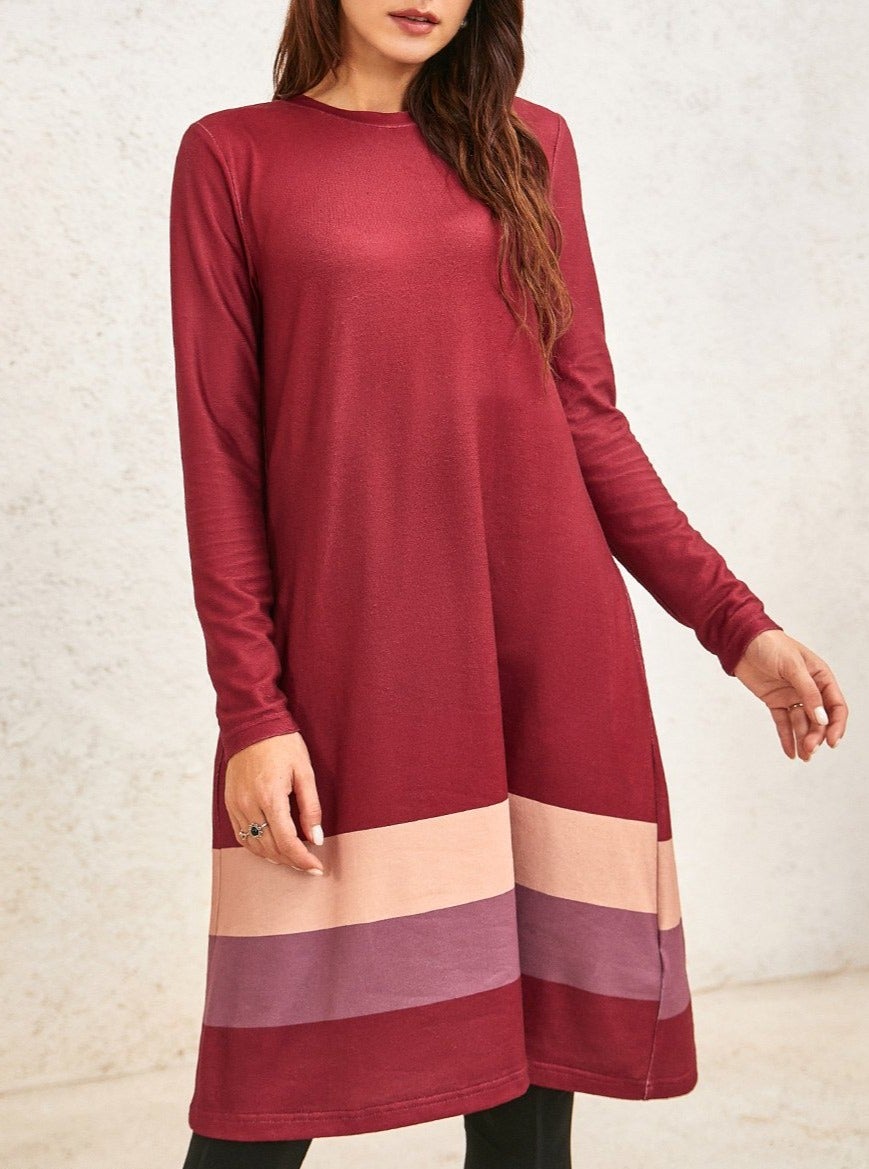Ladies Striped Printed Long Sleeve Knit Dress