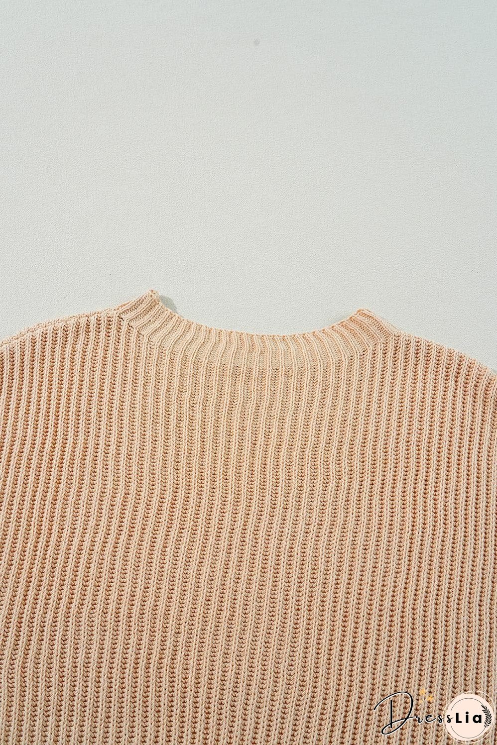 Apricot Cable Knit Drop Shoulder Side Slits Loose Sweater