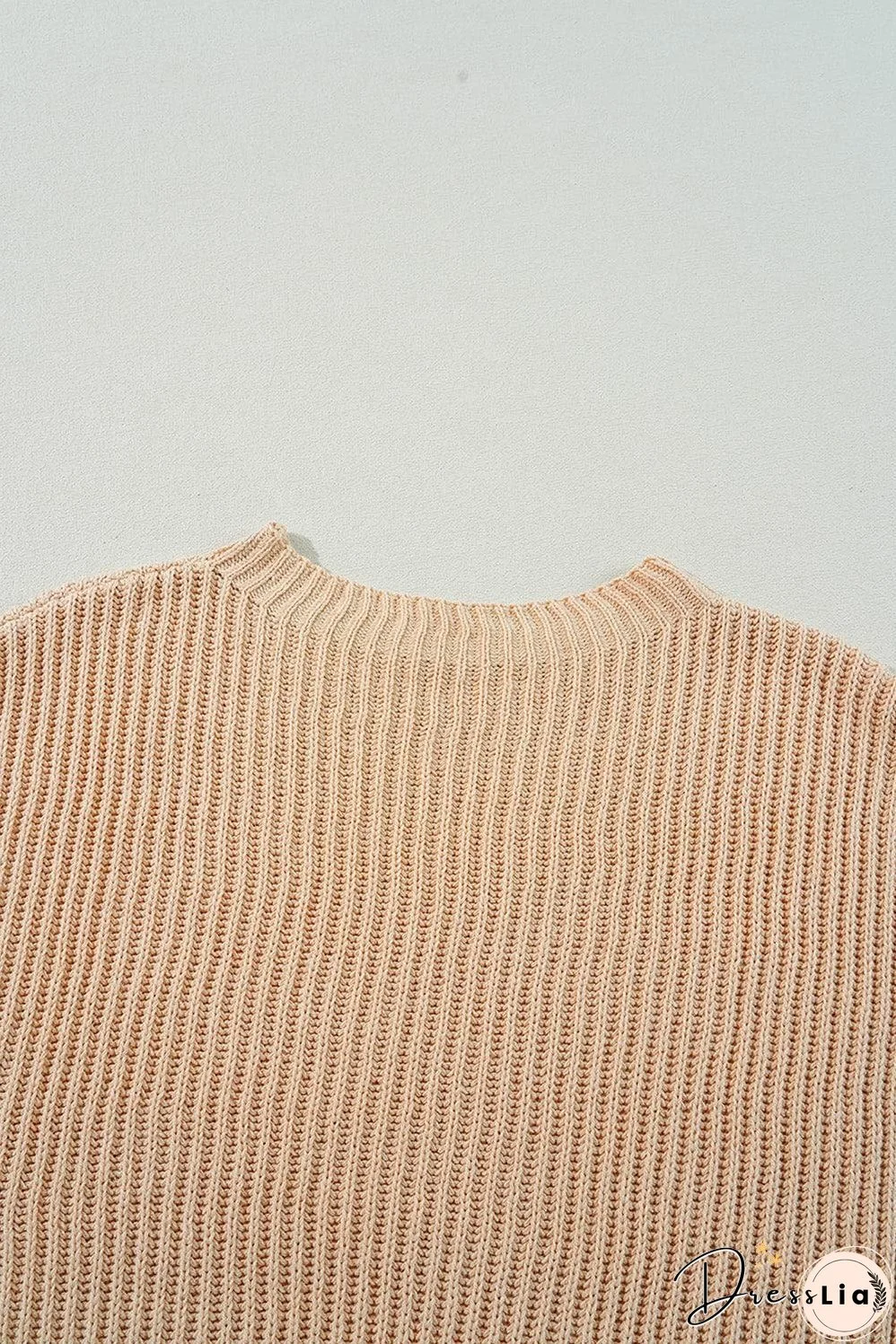 Apricot Cable Knit Drop Shoulder Side Slits Loose Sweater