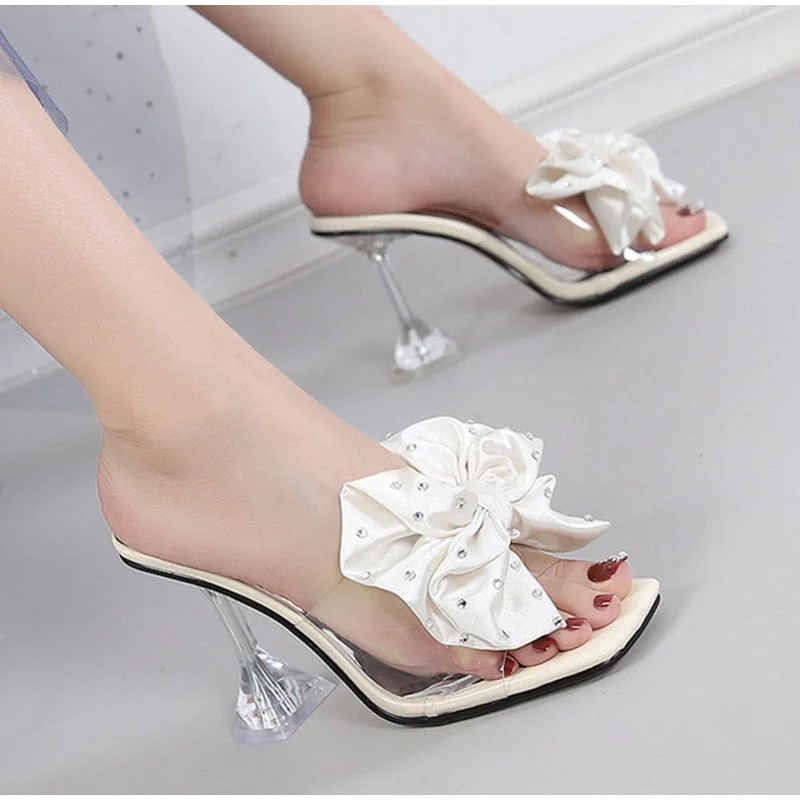 Women Slippers High Heels Bowknot Plus Size Woman Sandals Summer Shoes PU Fashion Ladies Plus Size Elegant Footwear 2021