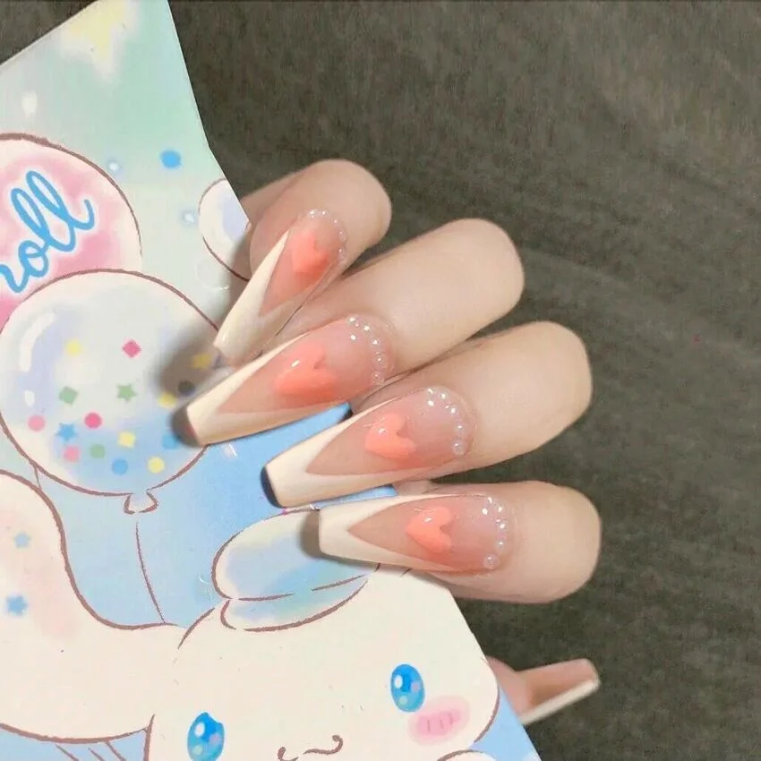 24pcs/Set French False Nails European Detachable Fire Design Coffin Press On Nails Ballerina Nail Art Tips with Glue Faux Ongles-Nail Inspo