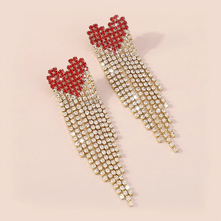 Formal Gold Love Colorful Rhinestone Tassel Earrings  Flycurvy [product_label]