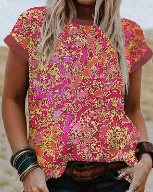 Mandala Floral Crew Neck Top