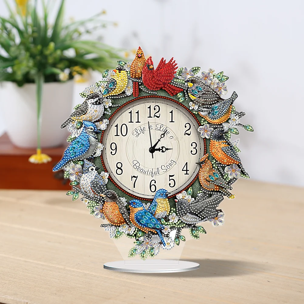DIY Bird Garland Special Shape Acrylic Diamond Painting Clock Art Craft