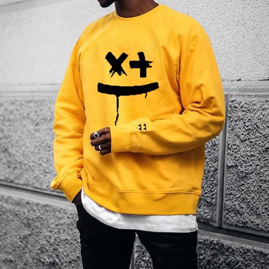Street fashion smiley print round neck sweater-barclient