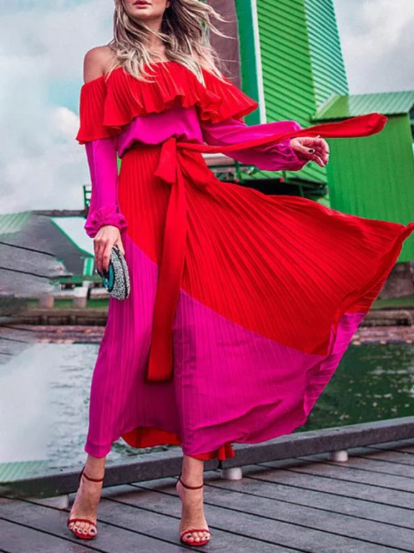 One-line neck strapless irregular dress