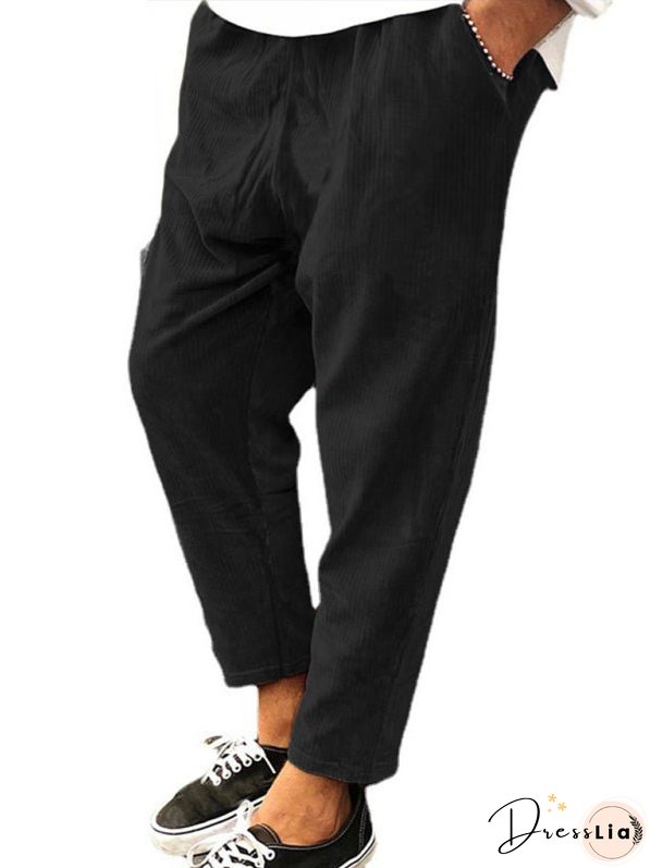 Men's Solid Color Crop Straight Leg Corduroy Pants