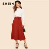 SHEIN Vintage White Mock Neck Ruffle Trim Embroidery Eyelet Blouse Women Spring Office Lady Button Placket Solid Elegant Blouses