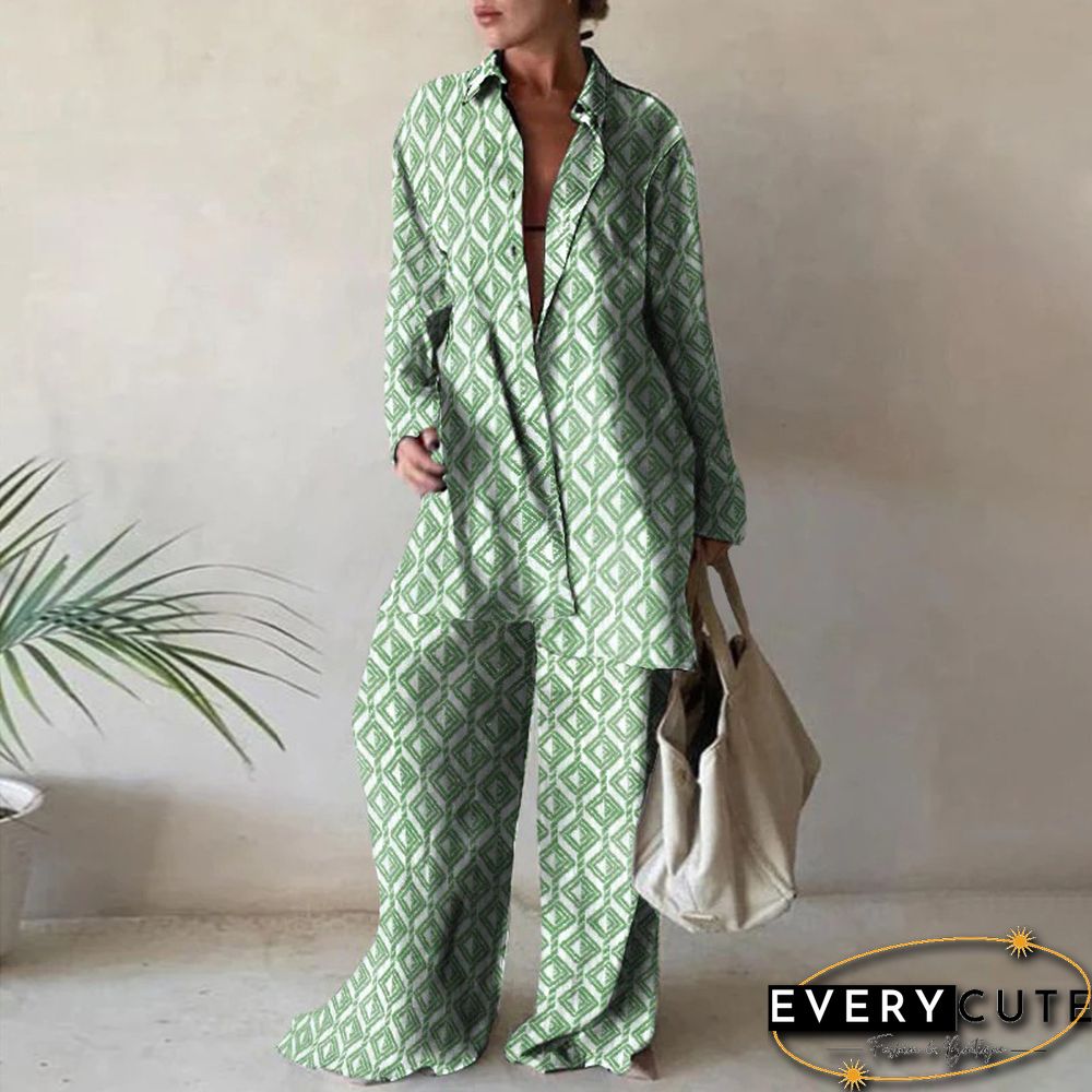 Summer Fashion Printed Loose Long Sleeves Shirts Straight Pants Two Piece Suits New Streetwear Women's Winter Elegant Commuting