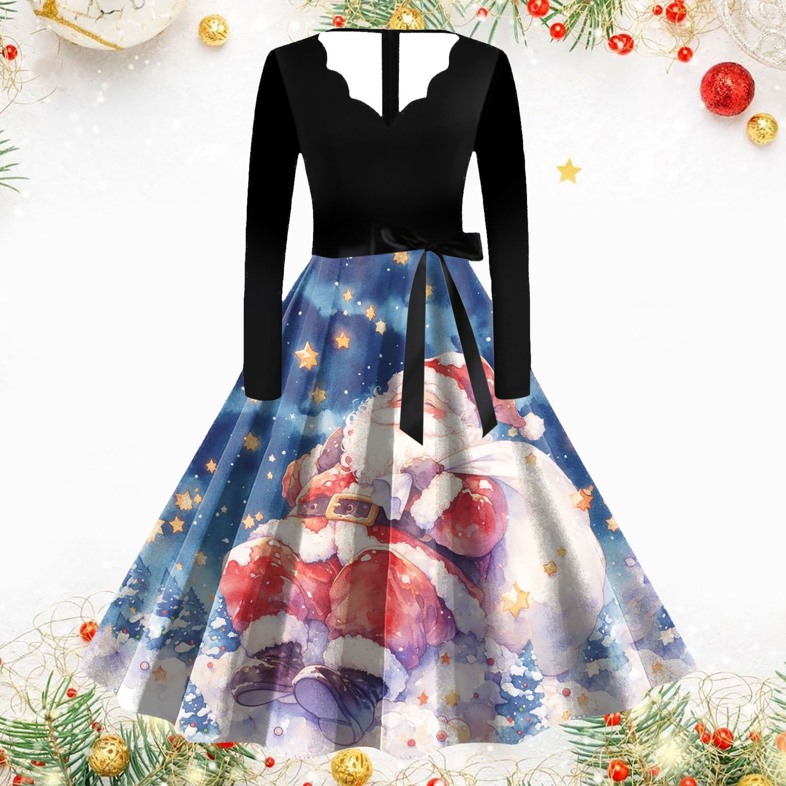 Resellerhostar 2025 Party Dresses Women'S Vintage Long Sleeve V Neck Christmas Dance Dress Creating Joyful Atmosphere Vestidos For Women Trendy
