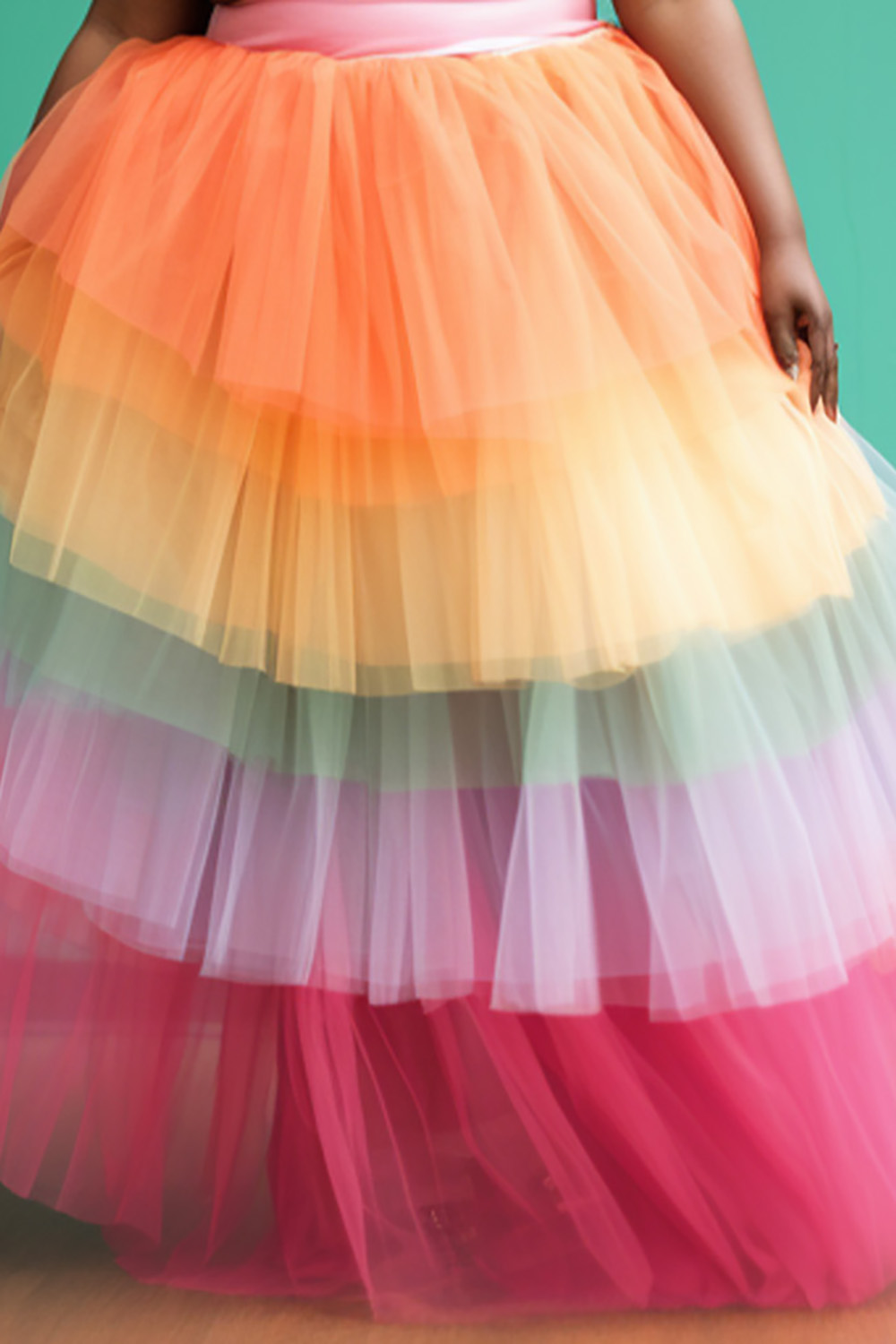 Design Plus Size Party Elegant Multicolor Colorblock Layered Contrast Tulle Skirts [Pre-Order]