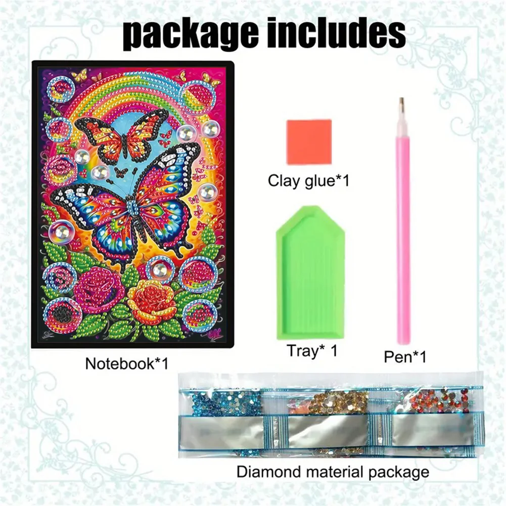 DIY 50 Pages A5 Special Shaped Butterfly 5D Diamond Painting Notebook for Teens
