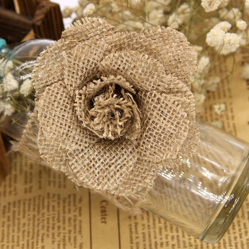 2/3/5pcs 9cm Handmade Jute Hessian Burlap Rose Flowers Vintage Rustic Wedding Decoration Jute Christmas Decorations for home