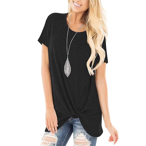 Plus Size S-8XL Fashion Women Spring Summer Short Sleeve T-shirt Ladies Solid Color Blouses Casual Round Neck Shirt Loose Tunic Tops Irregular Cotton Tops - Shop Trendy Women's Fashion | TeeYours