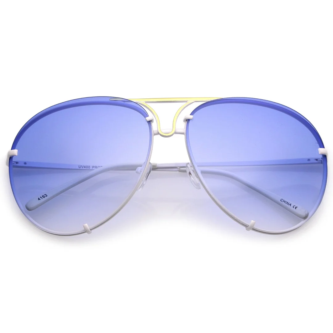 Oversize Rimless Metal Aviator glasses Slim Arms Tinted Lens 68mm