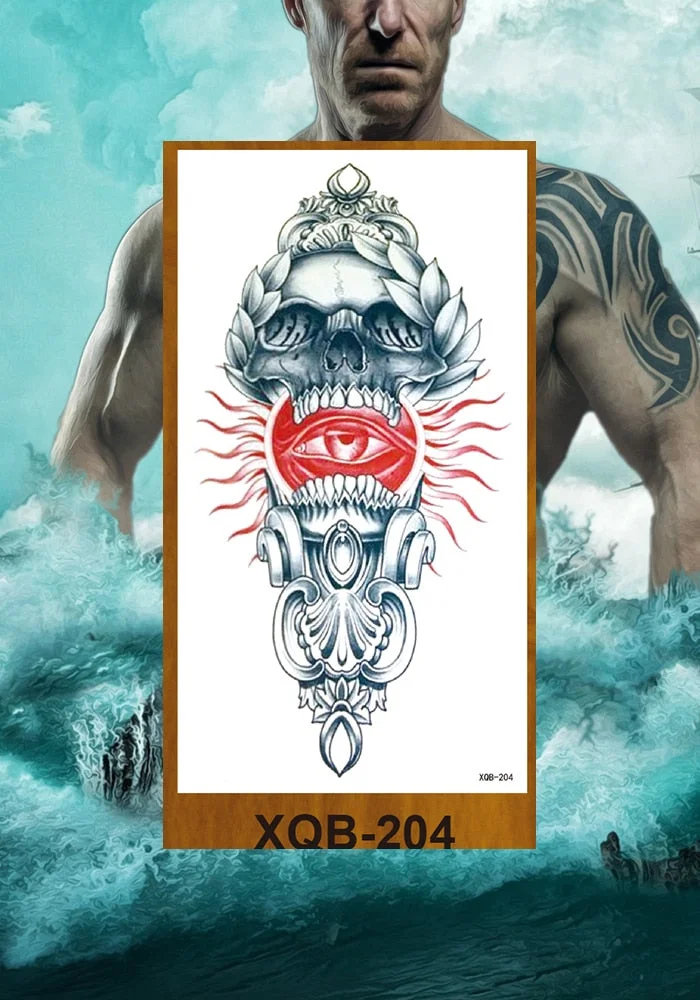 Temporary Tattoos Stickers Vajra Skull Night Demon Crow Mythical Beast Men Women Girl Flower Arm Chest Fake Tatoo Semi Permanent