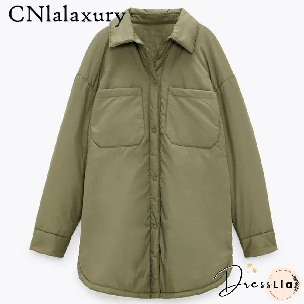 New Autumn Winter Warm Cotton Jacket Coat Women Vintage Khaki Long Outwear Female Oversize Solid Overcoats Loose Parkas Top