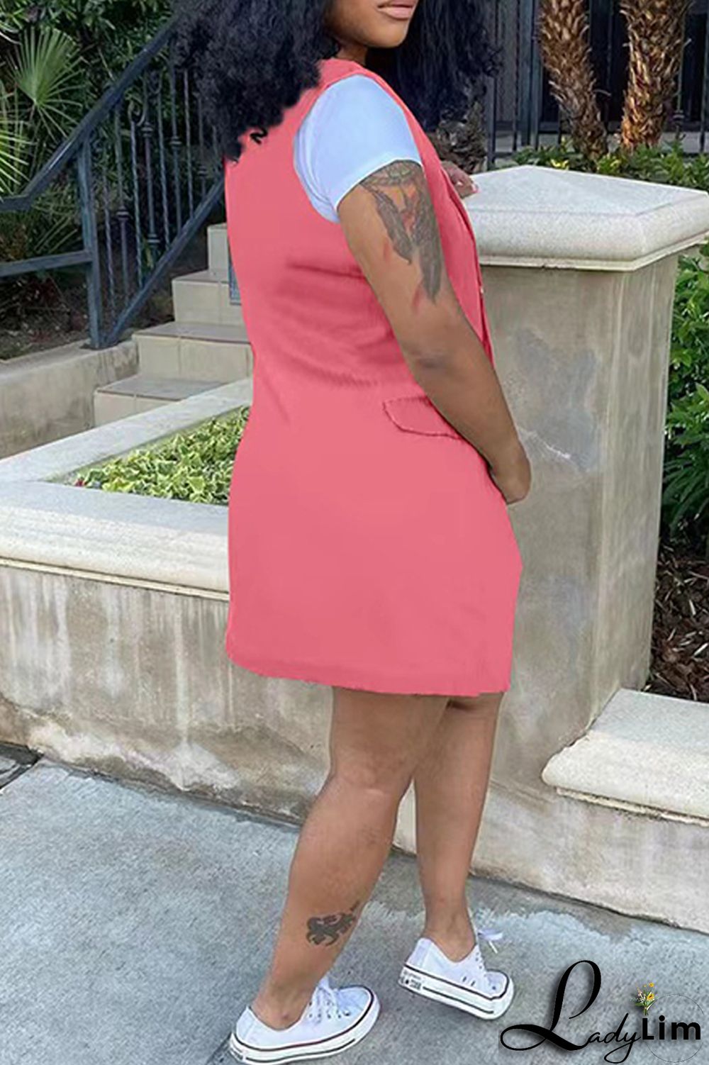 Pink Casual Letter Print Cardigan Turndown Collar Sleeveless Two Pieces (Without T-shirt)