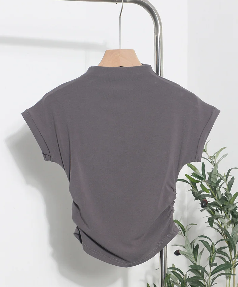 Uveng Real Shoot Half-High Collar Hottie Folded Slimmed Short T-Shirt Jacket Woman 87530