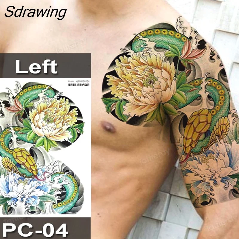Sdrawing Fox Totem Dragon Waterproof Temporary Tattoos Body Art Arm Shoulder Chest Tattoo Sticker Black Tatouage Men Adult Large