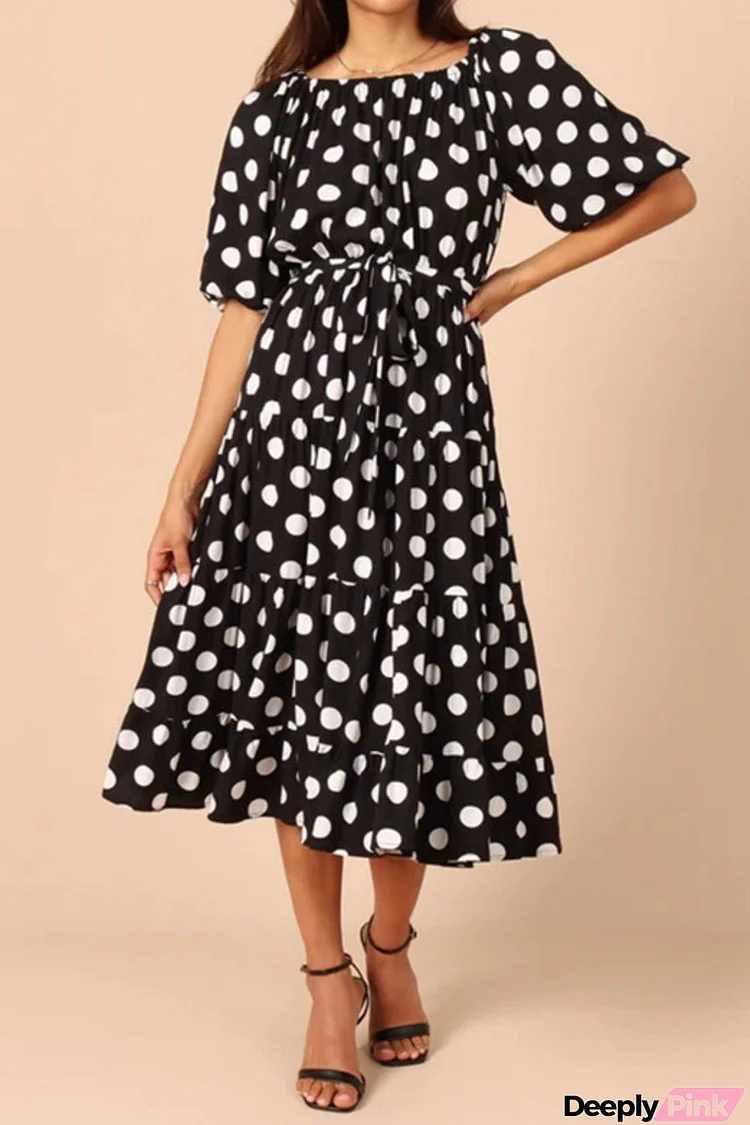 Polka Dot Tie Waist Midi Dress