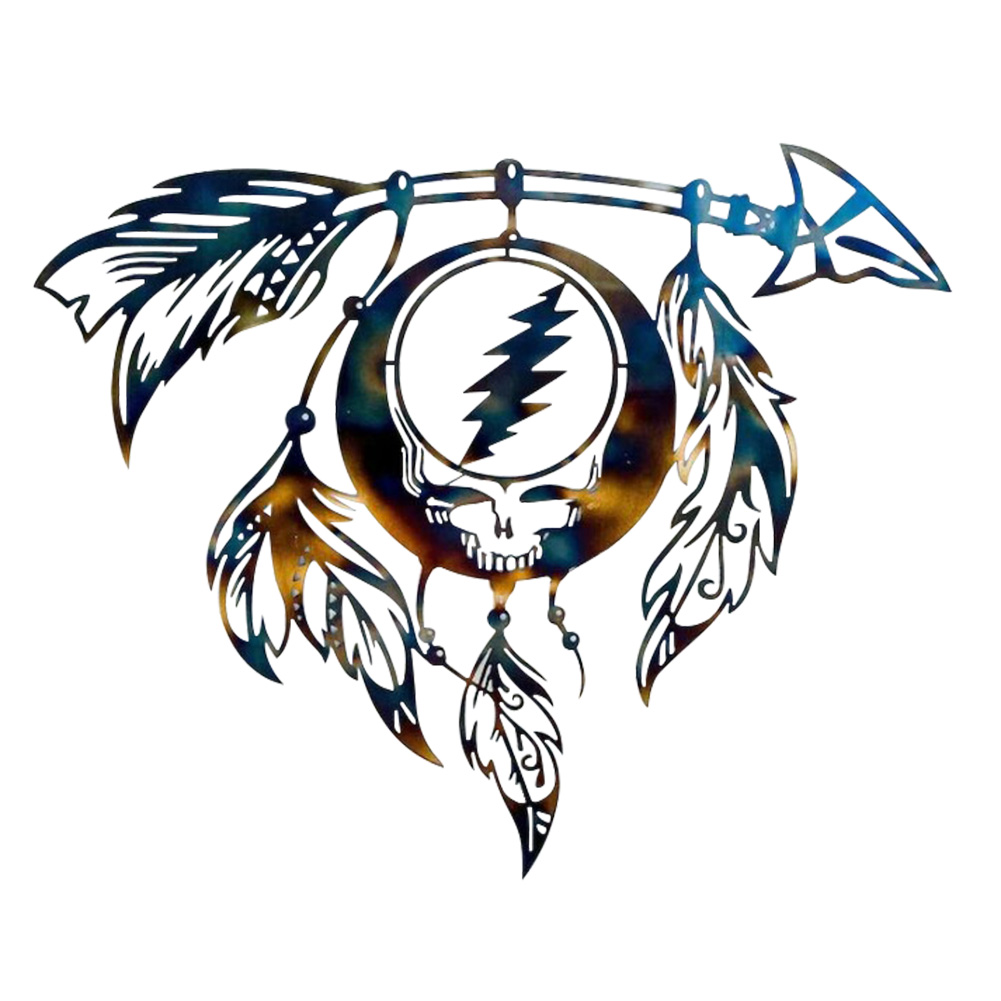 

Metal Lightning Skull Wind Chime Art Statues Home Wall Hanging Decor Craft, 501 Original