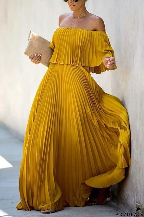 Off Shoulder Pleated Maxi Dress