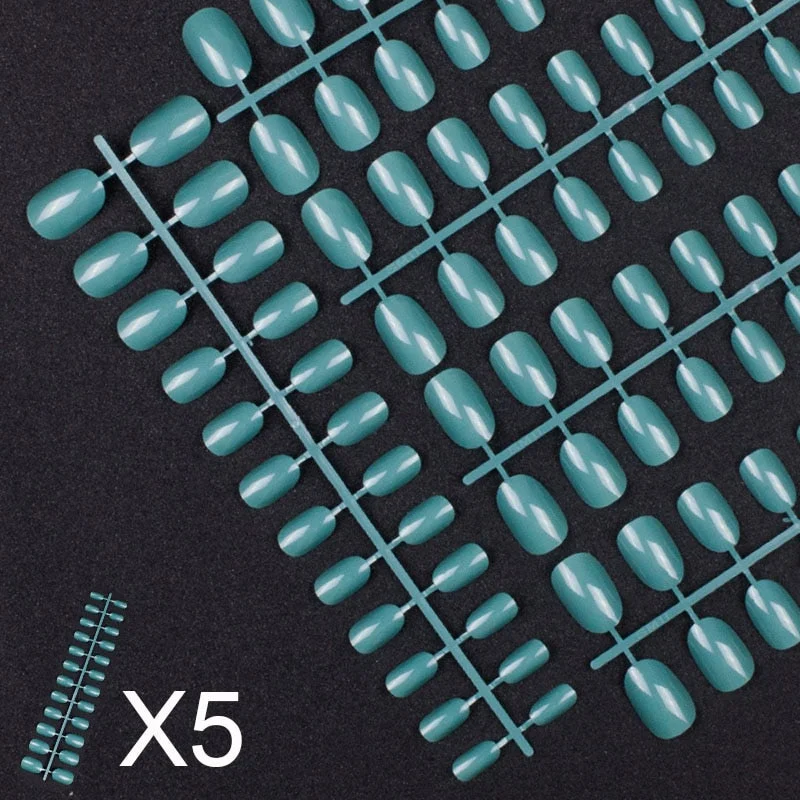 5 Set Mixed Colors 24 Pieces Per Set Fashion Round Colored False Nails Full Cover 10 Size Fake Nails for DIY Press on Nails-Nail Inspo