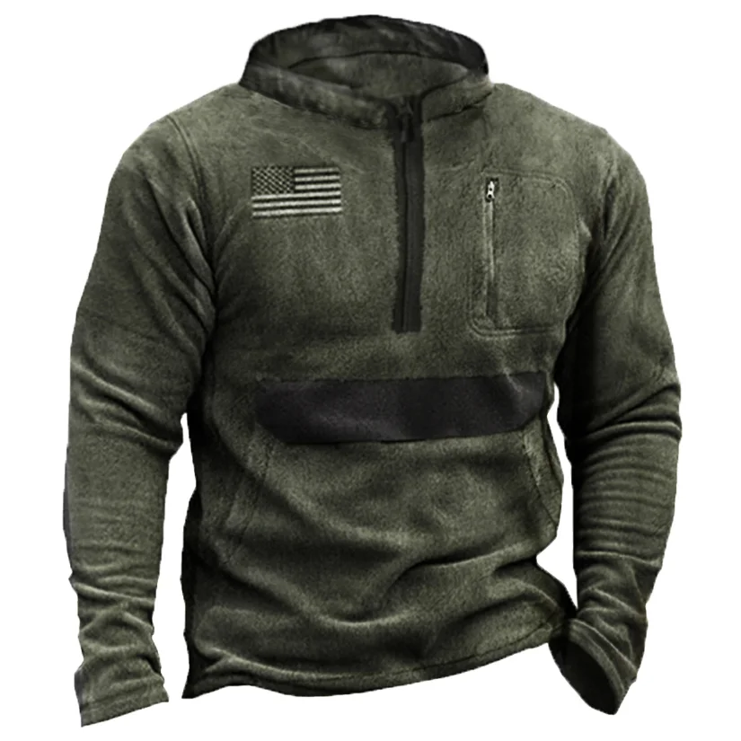 Men's American Flag Outdoor Warm Fleece  Sweatshirt