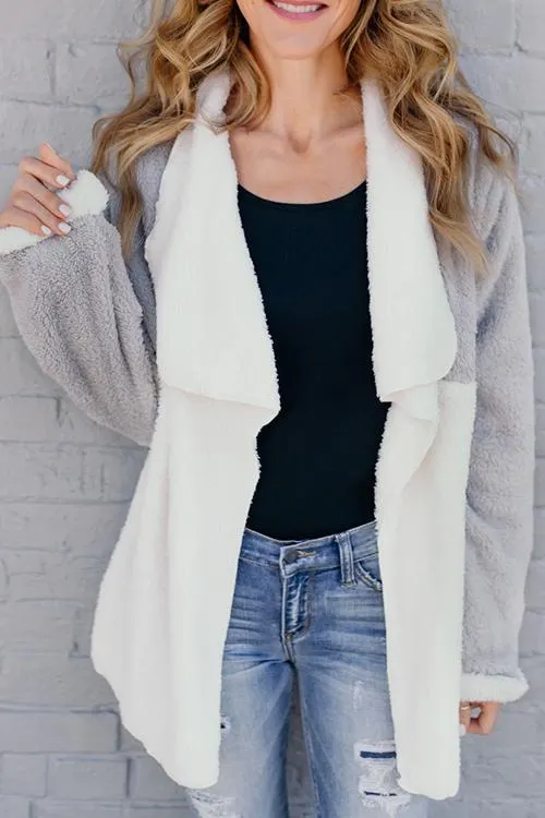 Casual Colorblock Long Plush Coat