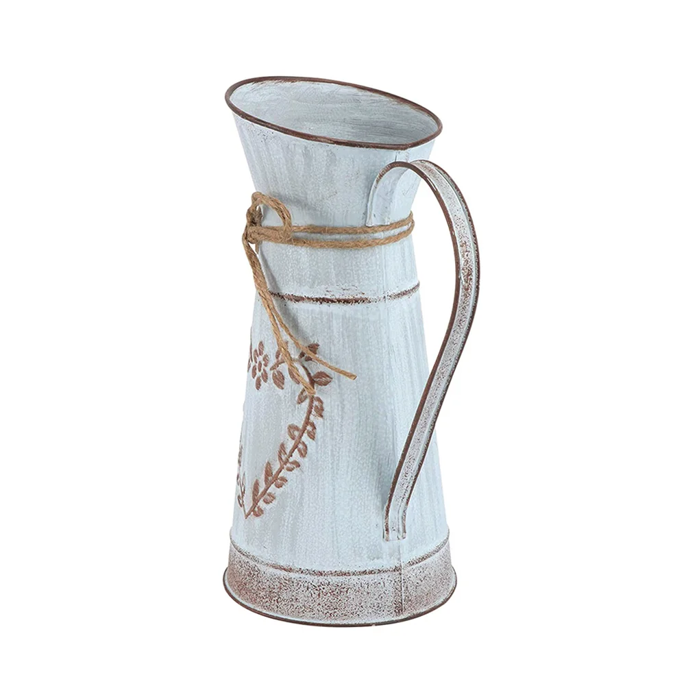 Rustic Metal Flower Vase Shabby Chic Dried Flower Can Bucket Holder (S)