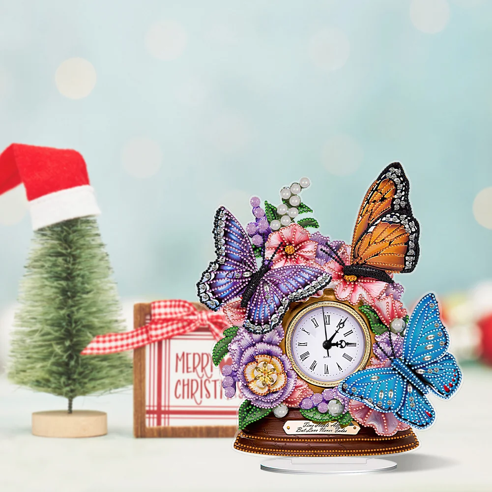 DIY Flower Butterfly Special Shape Acrylic Diamond Painting Clock Art Craft