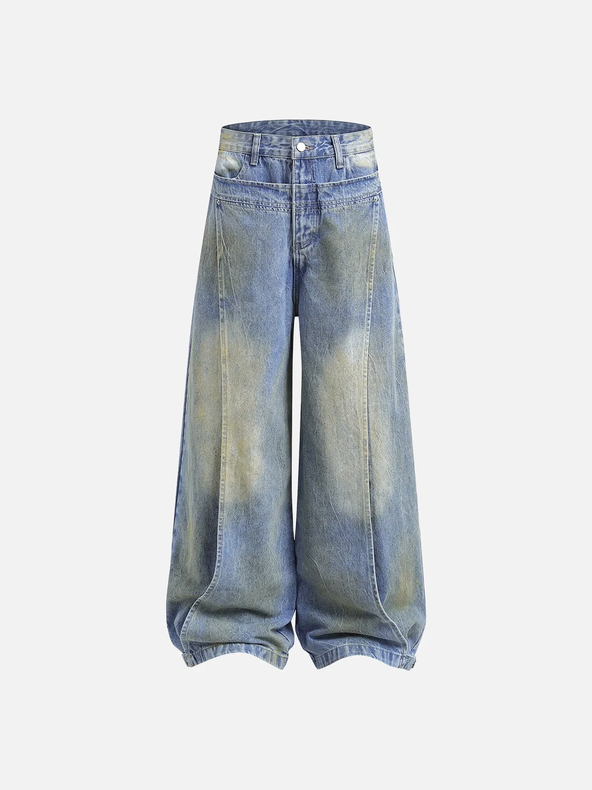 Blue Act Chic Deconstructive Patchwork Washed Jeans Front