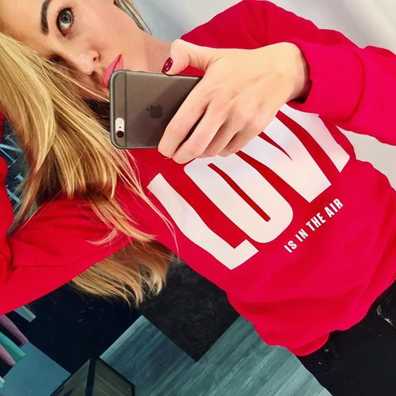 Valentine's Day Love Printed Round Neck Long Sleeves Sweatshirt
