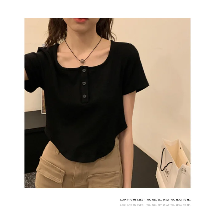 Brownm Brownm T-Shirt Female 2024 Summer New Korean Version Casual Show Thin Inside The Students Slim High Waist Student Jacket Tide