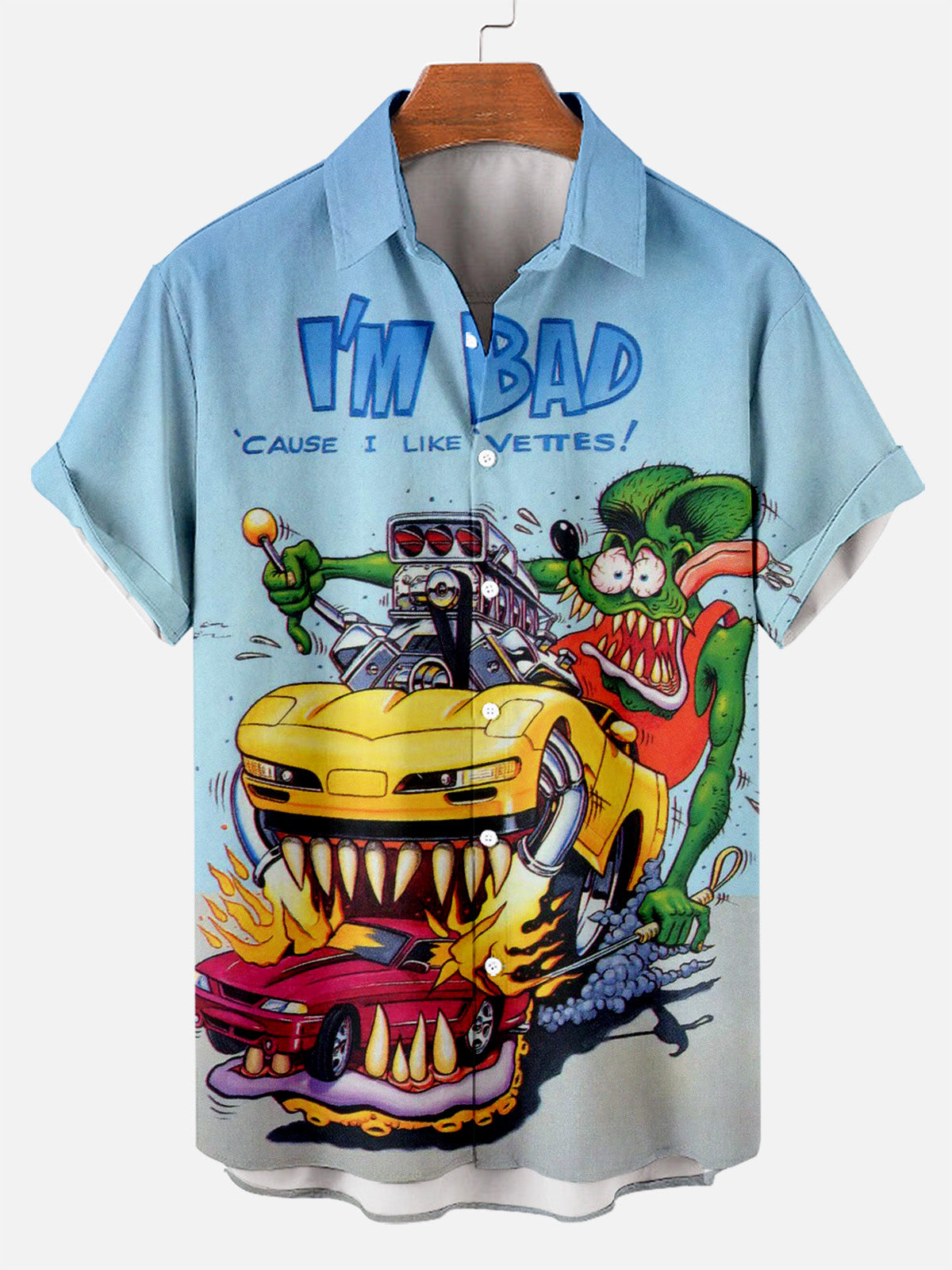 Men's Nostalgic Anime Character Retro Car Short Sleeve Shirt PLUSCLOTHESMAN