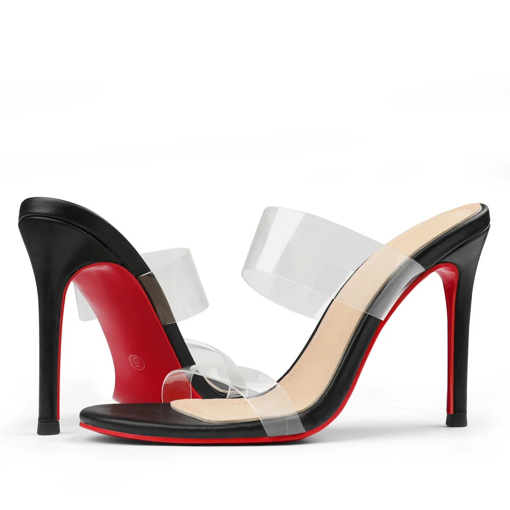100mm Women's Sandals Red Bottom Transparent Heels Slip on Stilettos-MERUMOTE