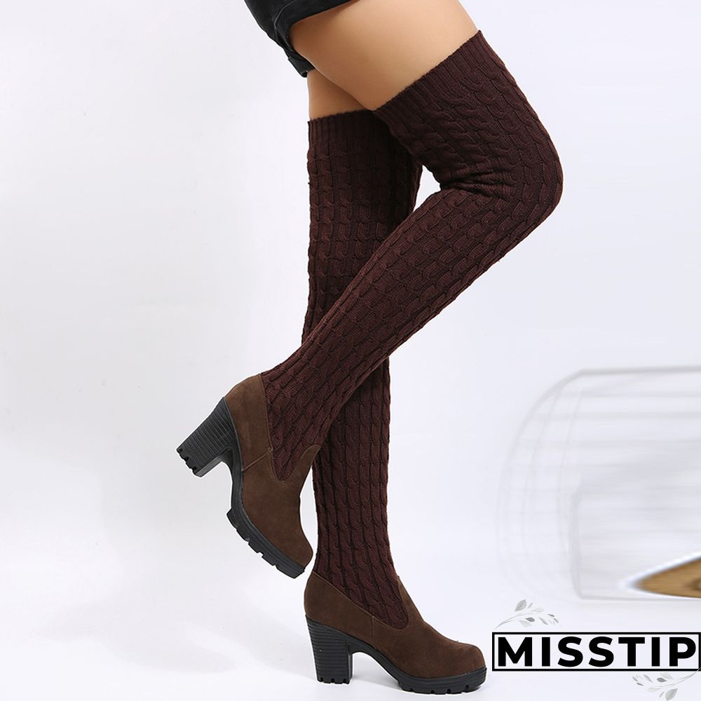 Dark Brown Casual Patchwork Solid Color Keep Warm Comfortable Shoes (Heel 8CM High)